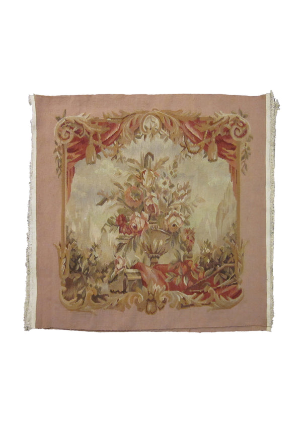 A24560 Oriental Rug Chinese Handmade Area Traditional 2'3'' x 2'3'' -2x2- Pink Tapestry Design