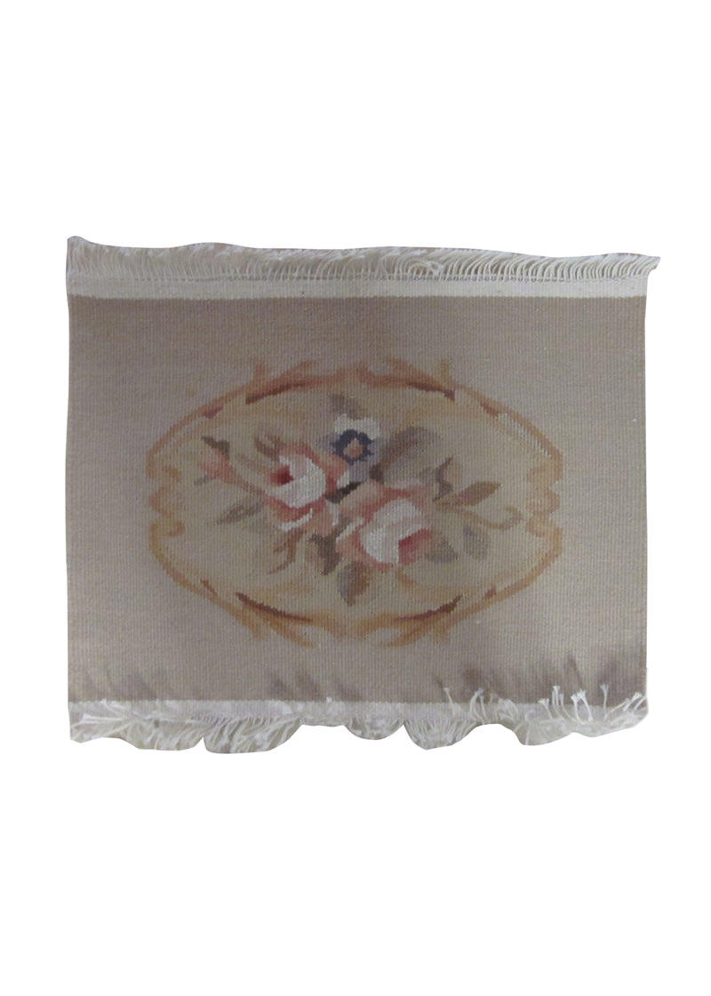 A24564 Oriental Rug Chinese Handmade Area Traditional 0'8'' x 0'11'' -1x1- Whites Beige Tapestry Design