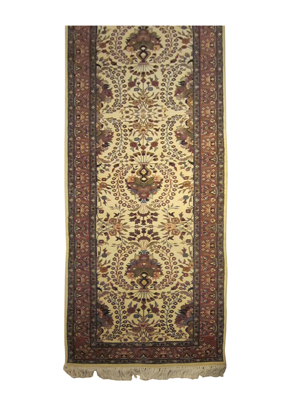 A24664 Oriental Rug Pakistani Handmade Runner Traditional 2'7'' x 11'3'' -3x11- Whites Beige Pink Floral Design