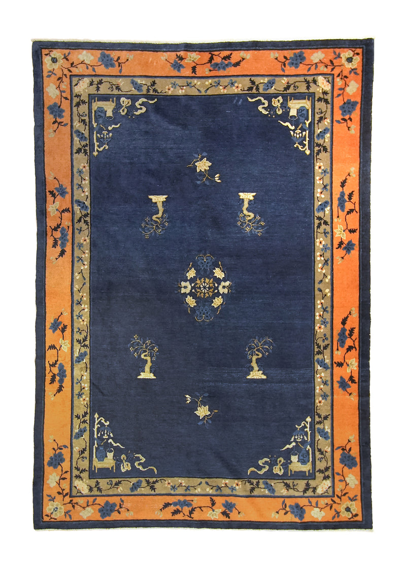A24678 Oriental Rug Chinese Handmade Area Traditional Antique 5'10'' x 8'7'' -6x9- Blue Peking Symbol Design.jpg