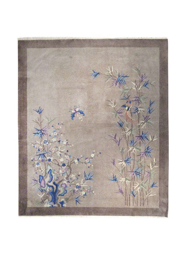 A24679 Oriental Rug Chinese Handmade Area Traditional Antique 8'3'' x 9'8'' -8x10- Whites Beige Purple Symbol Design