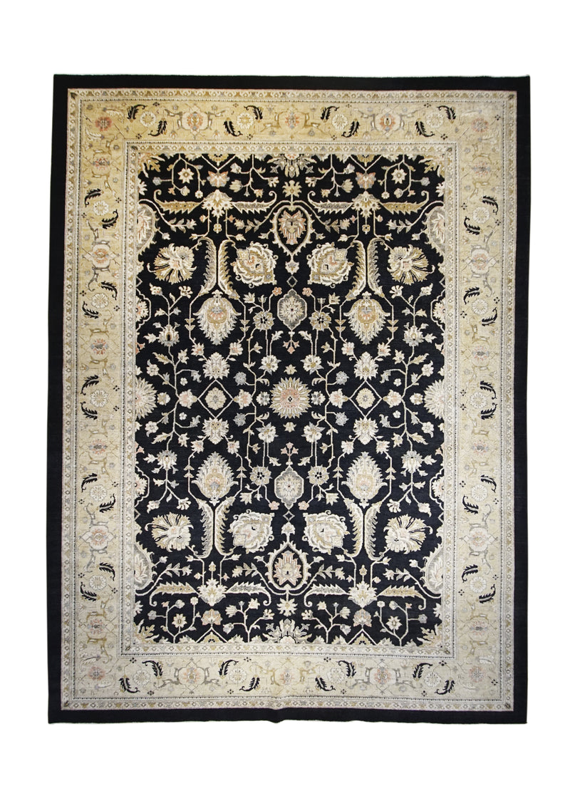A24715 Oriental Rug Pakistani Handmade Area Transitional 10'1'' x 13'8'' -10x14- Black Whites Beige Antique Washed Oushak Design