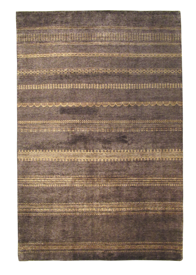 A24728 Oriental Rug Pakistani Handmade Area Transitional Tribal 5'7'' x 8'4'' -6x8- Brown Gabbeh Stripes Design