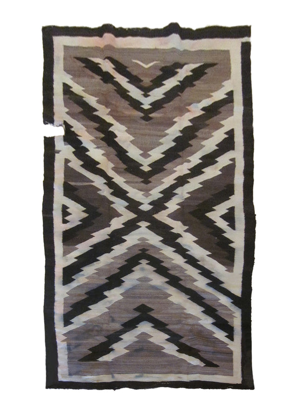 A24743 Native American Rug Navajo Handmade Area Tribal Antique 4'4'' x 7'5'' -4x7- Brown Whites Beige Geometric Design