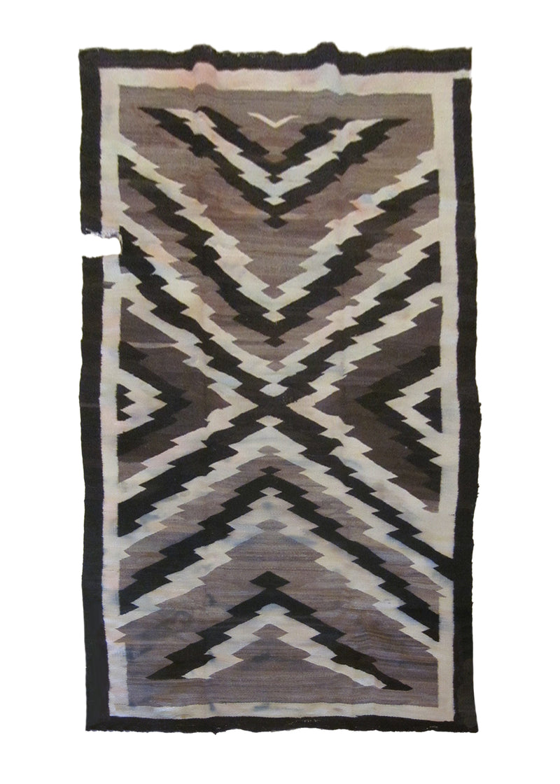 A24743 Native American Rug Navajo Handmade Area Tribal Antique 4'4'' x 7'5'' -4x7- Brown Whites Beige Geometric Design