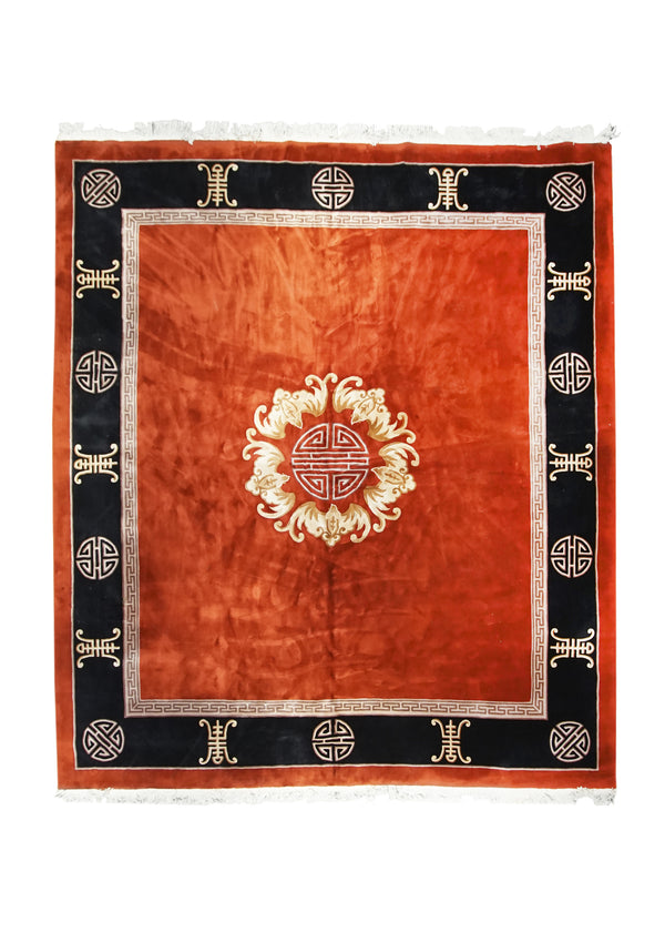 A24754 Oriental Rug Chinese Handmade Area Traditional 13'2'' x 15'1'' -13x15- Red Black Symbol Open Field Design
