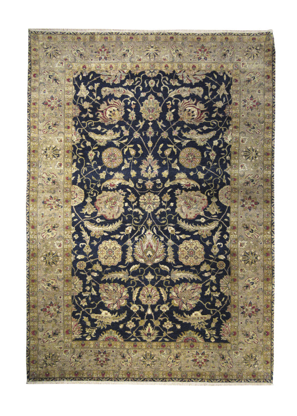 A24777 Oriental Rug Indian Handmade Area Transitional 6'1'' x 8'8'' -6x9- Blue Whites Beige Floral Design