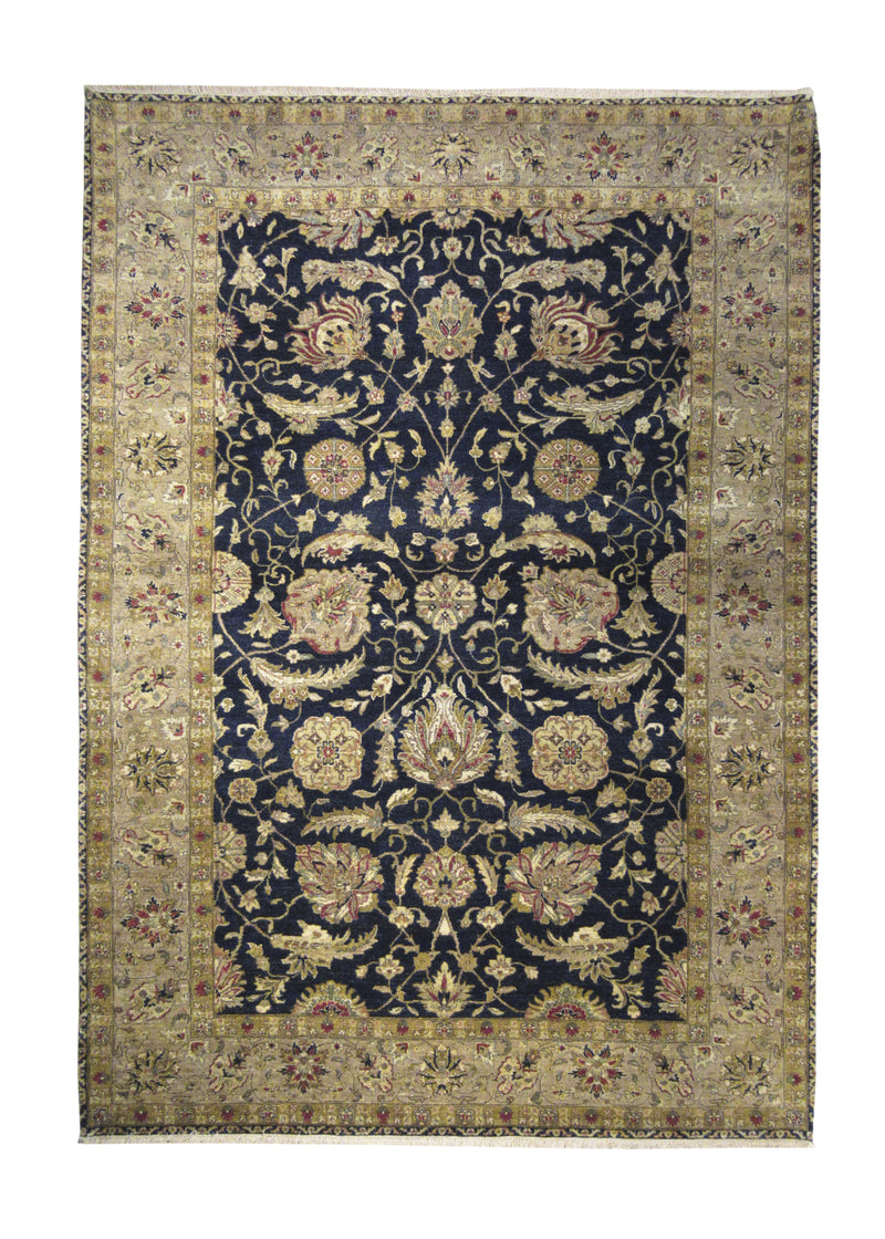 A24777 Oriental Rug Indian Handmade Area Transitional 6'1'' x 8'8'' -6x9- Blue Whites Beige Floral Design