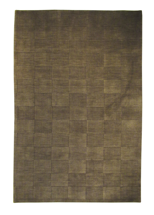 A24780 Oriental Rug Indian Handmade Area Transitional 5'12'' x 9'0'' -6x9- Brown Plain Checkered Design