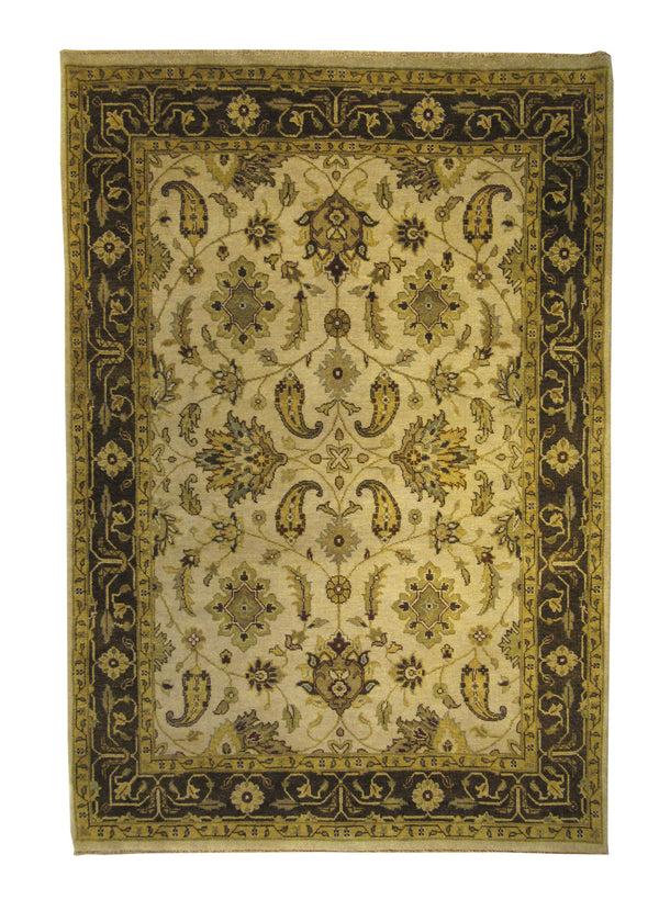 A24783 Oriental Rug Indian Handmade Area Transitional 5'12'' x 8'9'' -6x9- Brown Yellow Gold Floral Design