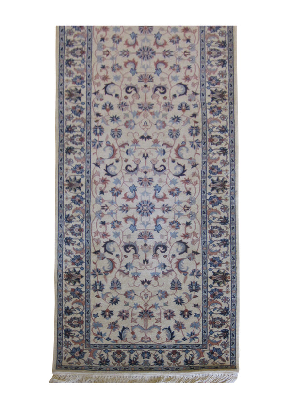 A24803 Oriental Rug Chinese Handmade Runner Traditional 2'7'' x 11'5'' -3x11- Whites Beige Blue Floral Design