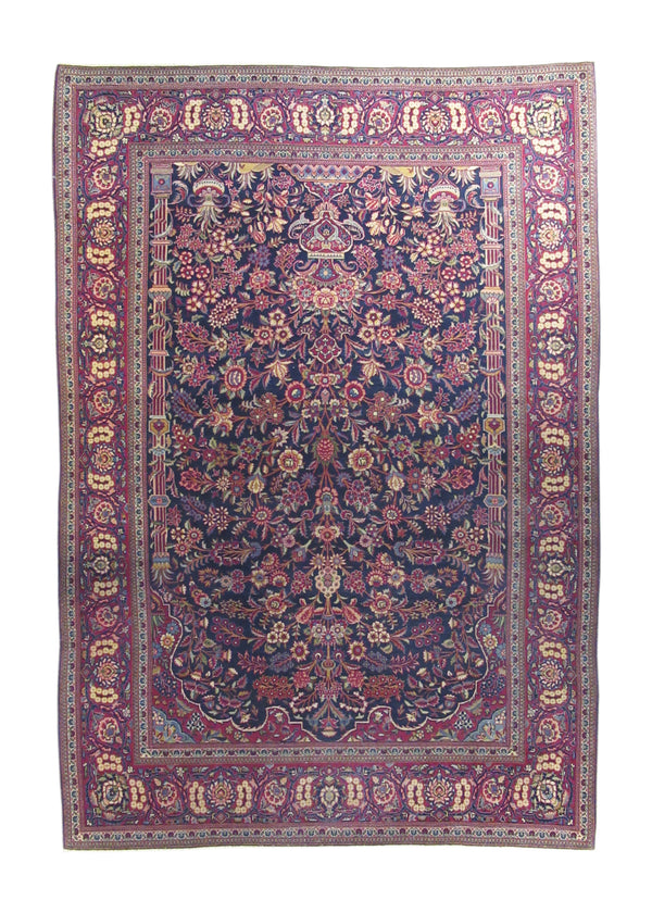A24826 Persian Rug Kashan Handmade Area Traditional Antique 4'7'' x 6'9'' -5x7- Blue Red Tree of Life Design