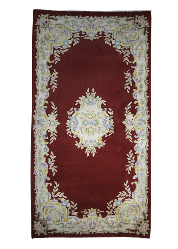 A24831 Oriental Rug Indian Handmade Area Traditional 3'2'' x 5'11'' -3x6- Red Aubusson Floral Open Field Design