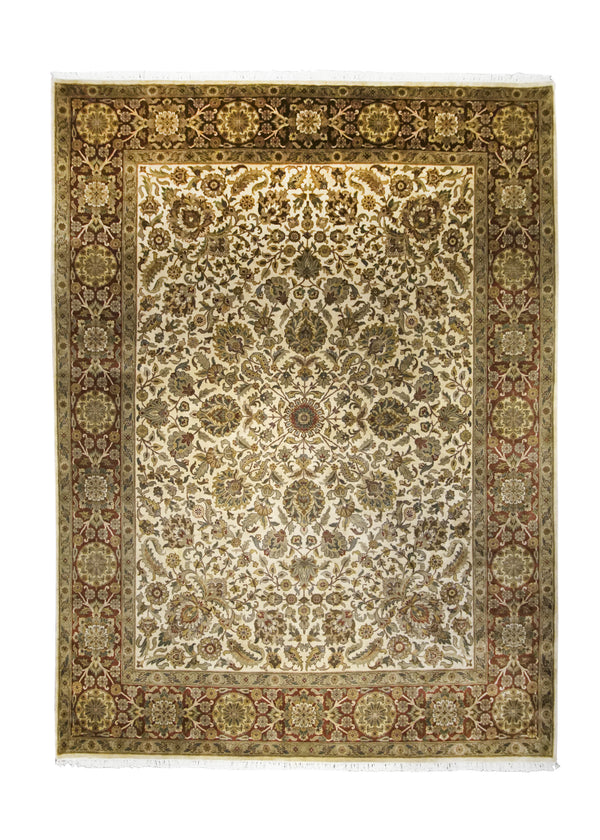 A24840 Oriental Rug Indian Handmade Area Traditional 9'2'' x 12'4'' -9x12- Whites Beige Green Floral Design