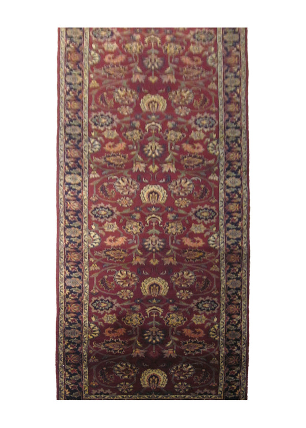 A24843 Oriental Rug Indian Handmade Runner Traditional 2'7'' x 10'0'' -3x10- Red Blue Floral Design