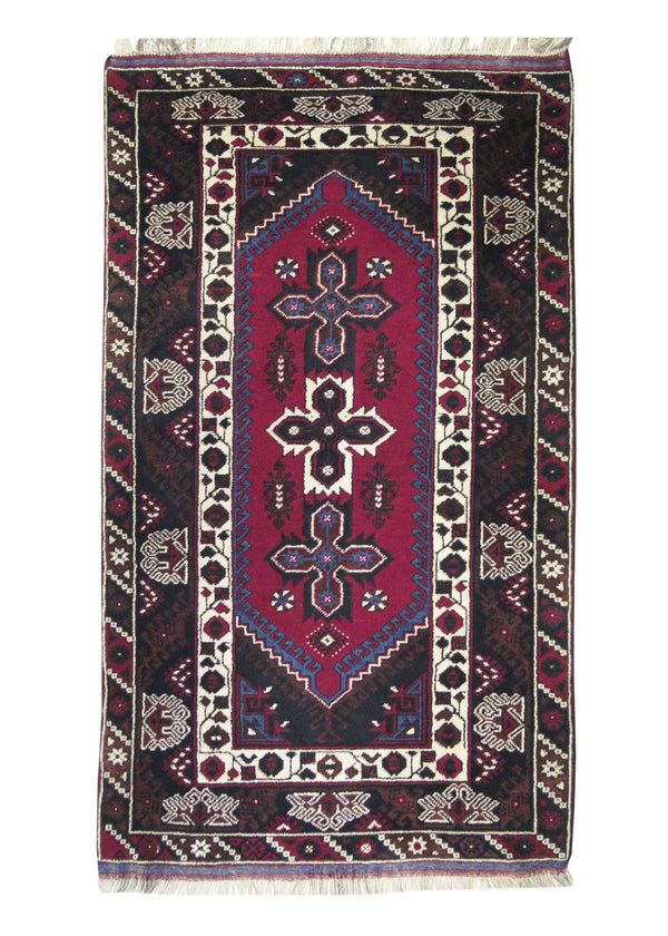 A24919 Oriental Rug Turkish Handmade Area Tribal 4'0'' x 6'9'' -4x7- Red Blue Geometric Design