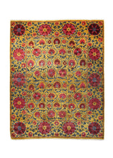 A24963 Oriental Rug Pakistani Handmade Area Transitional 8'1'' x 10'2'' -8x10- Yellow Gold Red Antique Washed Suzani Floral Design