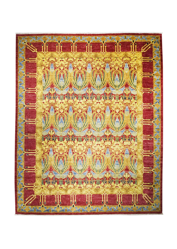 A24967 Oriental Rug Pakistani Handmade Area Transitional 7'10'' x 9'5'' -8x9- Yellow Gold Red Antique Washed Floral Design