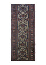 A24973 Persian Rug Hamadan Handmade Runner Tribal Antique 2'5'' x 9'2'' -2x9- Whites Beige Red Blue Geometric Design