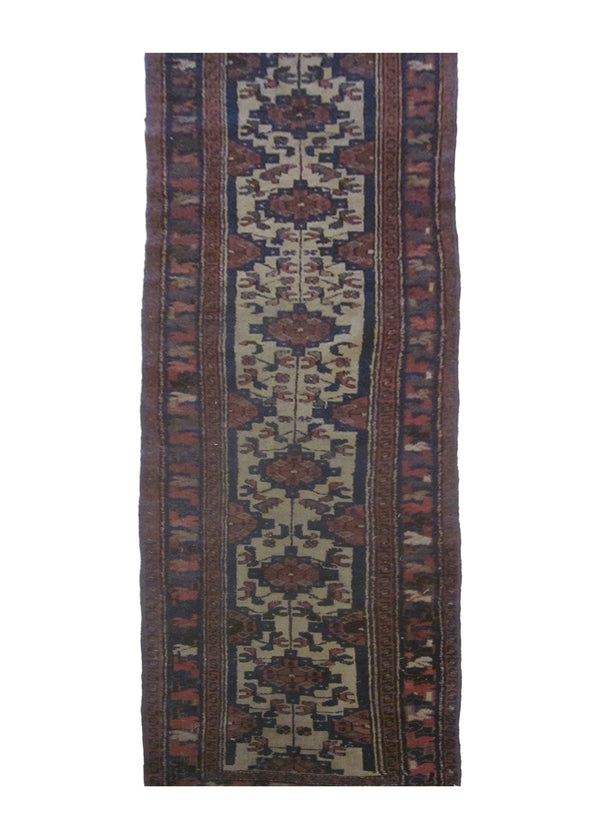 A24973 Persian Rug Hamadan Handmade Runner Tribal Antique 2'5'' x 9'2'' -2x9- Whites Beige Red Blue Geometric Design