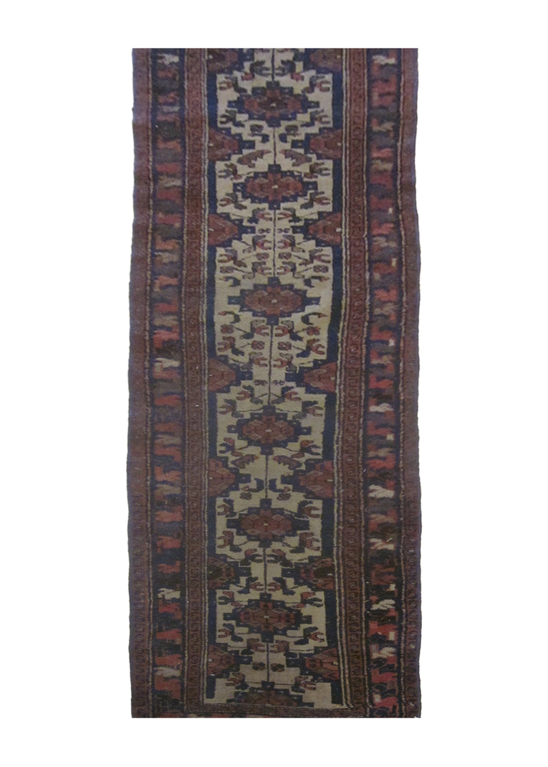 A24973 Persian Rug Hamadan Handmade Runner Tribal Antique 2'5'' x 9'2'' -2x9- Whites Beige Red Blue Geometric Design