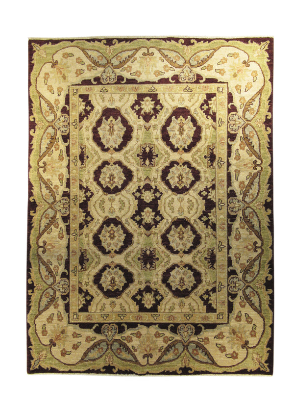 A24993 Oriental Rug Pakistani Handmade Area Transitional 4'10'' x 6'9'' -5x7- Red Whites Beige Green Antique Washed Oushak Floral Design