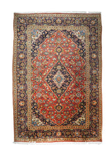 A25049 Persian Rug Kashan Handmade Area Traditional 6'9'' x 9'9'' -7x10- Red Blue Floral Toranj Mehrab Design