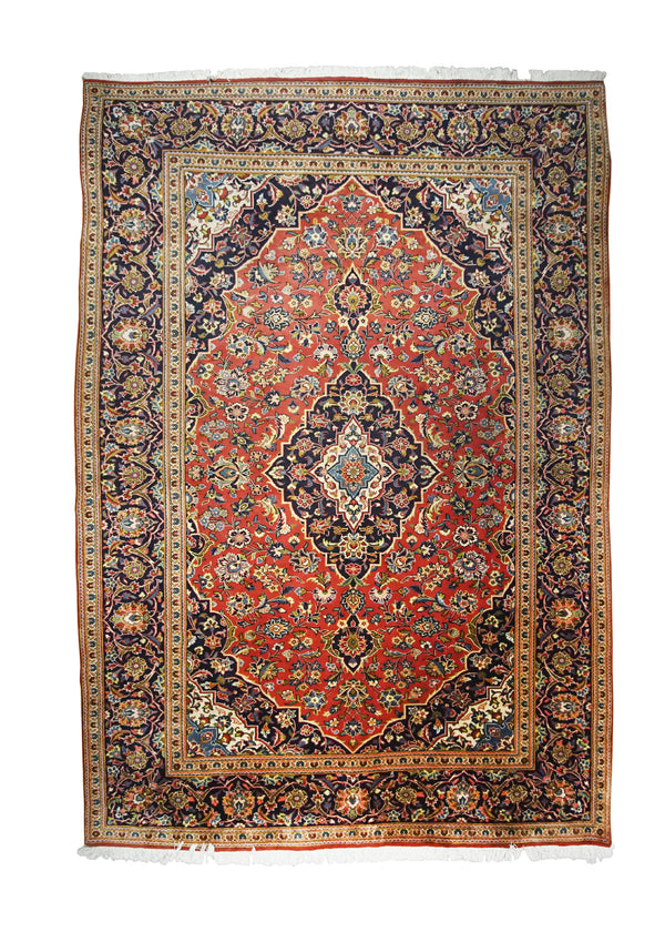 A25049 Persian Rug Kashan Handmade Area Traditional 6'9'' x 9'9'' -7x10- Red Blue Floral Toranj Mehrab Design