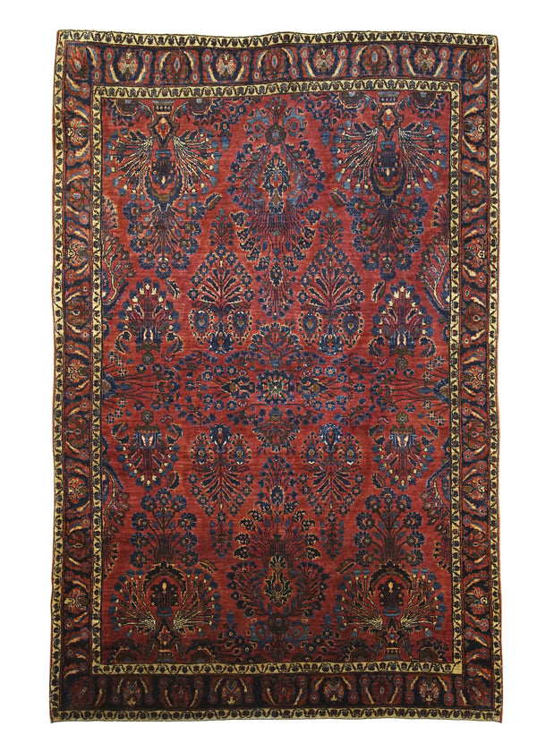 A25056 Persian Rug Sarouk Handmade Area Traditional Antique 4'0'' x 6'1'' -4x6- Red Blue Floral Design