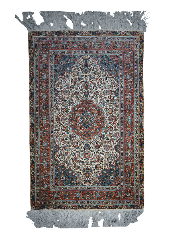 A25070 Oriental Rug Chinese Handmade Area Traditional 2'7'' x 4'0'' -3x4- Whites Beige Orange Blue Qum Floral Design