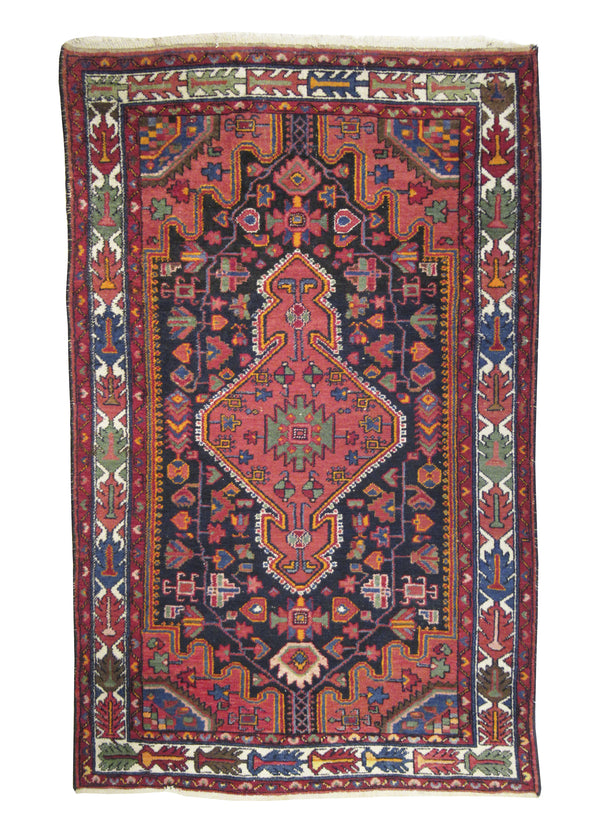 A25080 Persian Rug Hamadan Handmade Area Tribal 4'3'' x 6'7'' -4x7- Red Blue Floral Design
