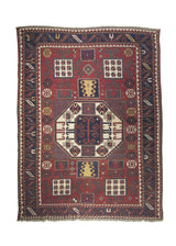 A25084 Caucasian Rug Kazak Handmade Area Tribal Antique 5'12'' x 7'10'' -6x8- Red Blue Karachopt Geometric Design
