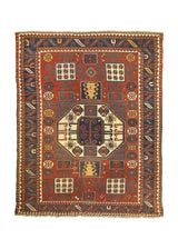 A25084 Caucasian Rug Kazak Handmade Area Tribal Antique 6'0'' x 7'10'' -6x8- Red Blue Karachopt Geometric Design.jpg