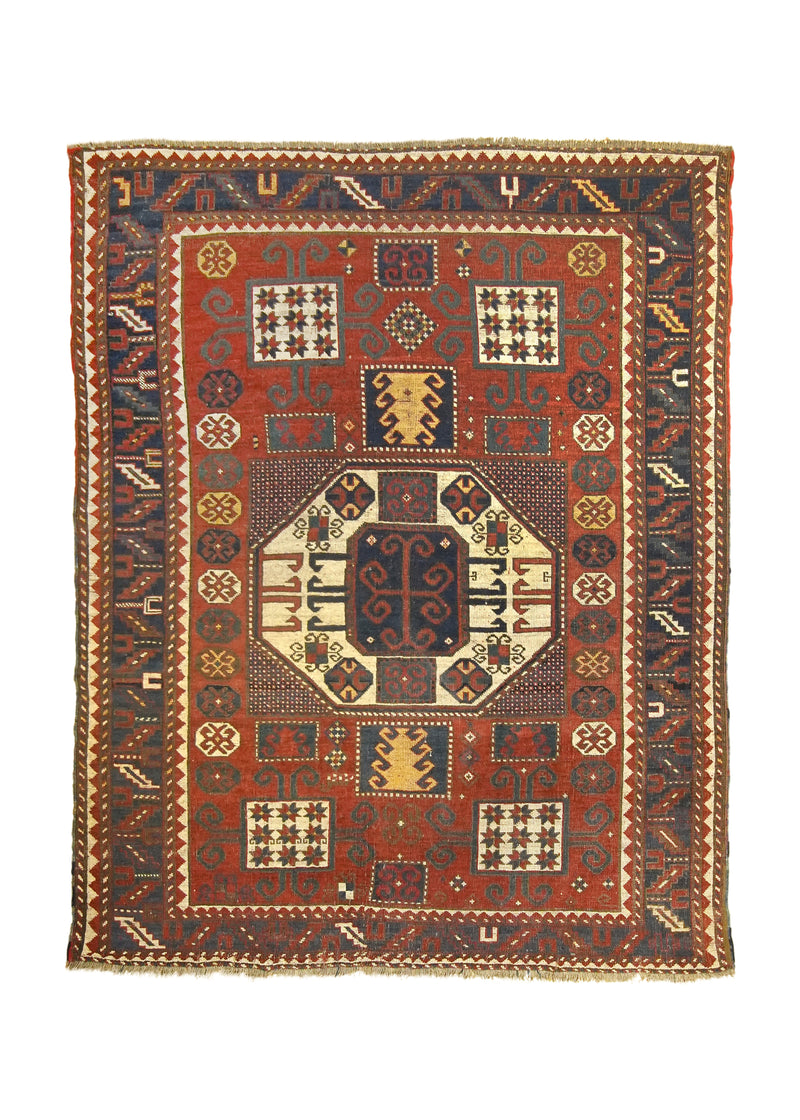A25084 Caucasian Rug Kazak Handmade Area Tribal Antique 6'0'' x 7'10'' -6x8- Red Blue Karachopt Geometric Design.jpg