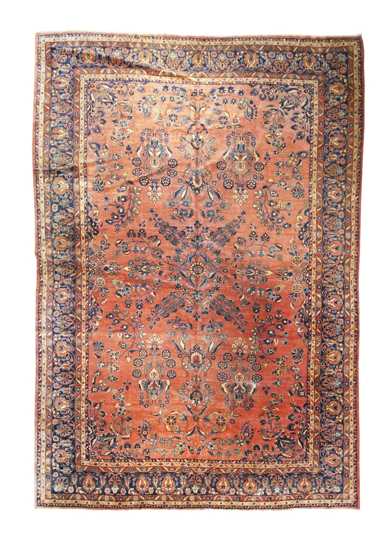 A25092 Persian Rug Mohajeran Sarouk Handmade Area Traditional Antique 11'2'' x 16'2'' -11x16- Red Blue Floral Design