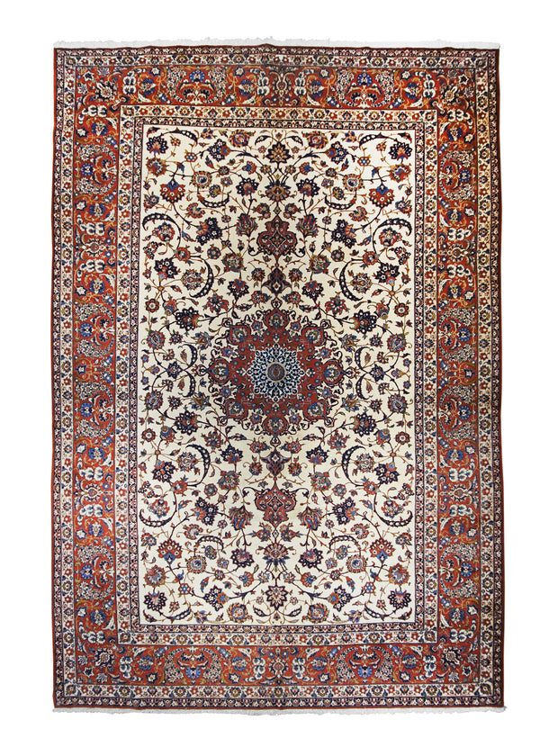 A25102 Persian Rug Isfahan Handmade Area Traditional 9'12'' x 14'9'' -10x15- Whites Beige Red Blue Floral Design