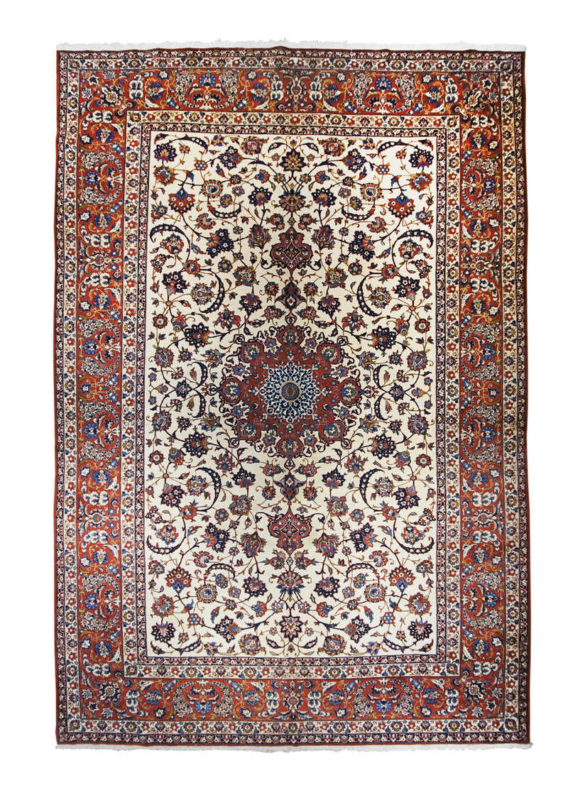 A25102 Persian Rug Isfahan Handmade Area Traditional 9'12'' x 14'9'' -10x15- Whites Beige Red Blue Floral Design