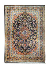 A25105 Persian Rug Kashan Handmade Area Traditional 9'6'' x 13'4'' -10x13- Blue Red Floral Toranj Mehrab Design
