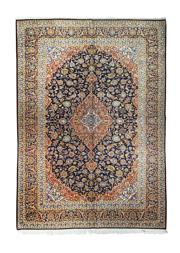 A25105 Persian Rug Kashan Handmade Area Traditional 9'6'' x 13'4'' -10x13- Blue Red Floral Toranj Mehrab Design