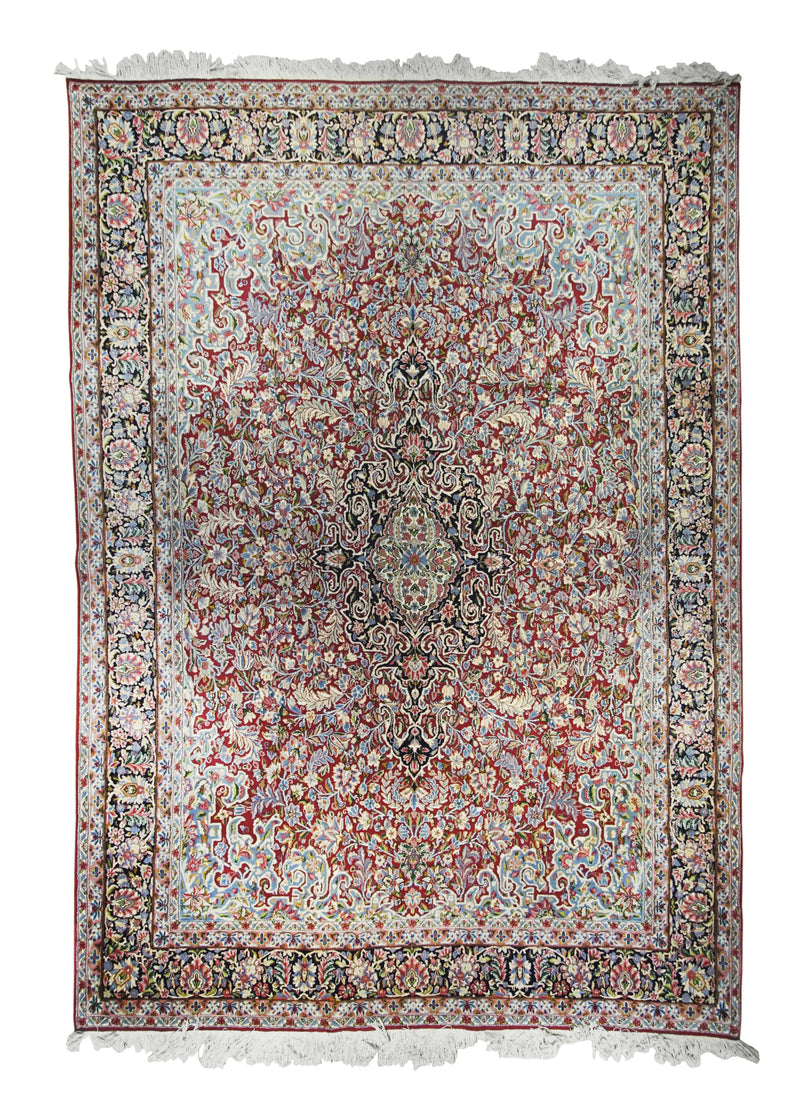 A25107 Persian Rug Lavar Kerman Handmade Area Traditional 9'8'' x 14'0'' -10x14- Red Blue Floral Design