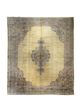 A25109 Oriental Rug Turkish Handmade Area Tribal Antique 12'10'' x 15'0'' -13x15- Whites Beige Blue Oushak Geometric Design