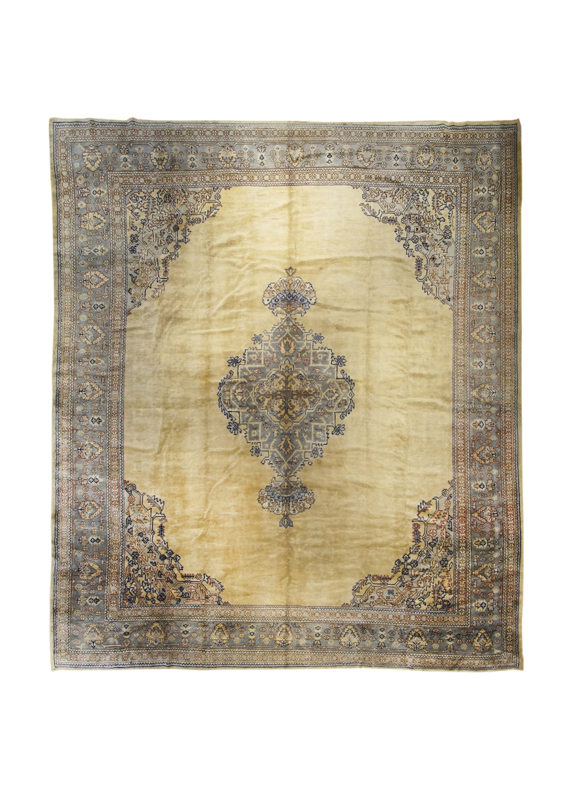 A25109 Oriental Rug Turkish Handmade Area Tribal Antique 12'10'' x 15'0'' -13x15- Whites Beige Blue Oushak Geometric Design