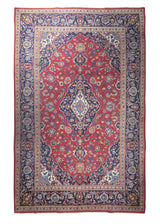 A25110 Persian Rug Kashan Handmade Area Traditional 6'5'' x 9'11'' -6x10- Red Blue Toranj Mehrab Floral Design