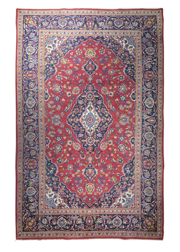 A25110 Persian Rug Kashan Handmade Area Traditional 6'5'' x 9'11'' -6x10- Red Blue Toranj Mehrab Floral Design