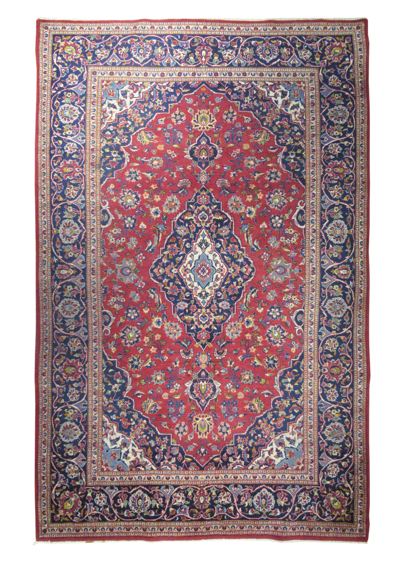 A25110 Persian Rug Kashan Handmade Area Traditional 6'5'' x 9'11'' -6x10- Red Blue Toranj Mehrab Floral Design