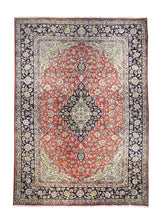 A25111 Persian Rug Kashan Handmade Area Traditional 9'7'' x 13'4'' -10x13- Red Blue Toranj Mehrab Floral Design