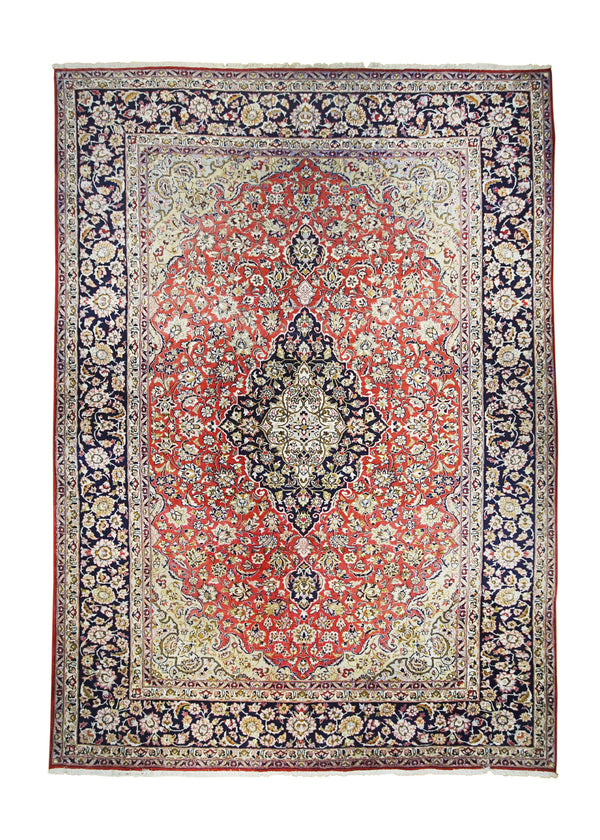 A25111 Persian Rug Kashan Handmade Area Traditional 9'7'' x 13'4'' -10x13- Red Blue Toranj Mehrab Floral Design