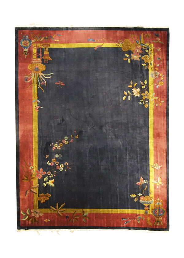 A25195 Oriental Rug Chinese Handmade Area Traditional Antique 8'8'' x 11'4'' -9x11- Blue Red Yellow Gold Art Deco Design