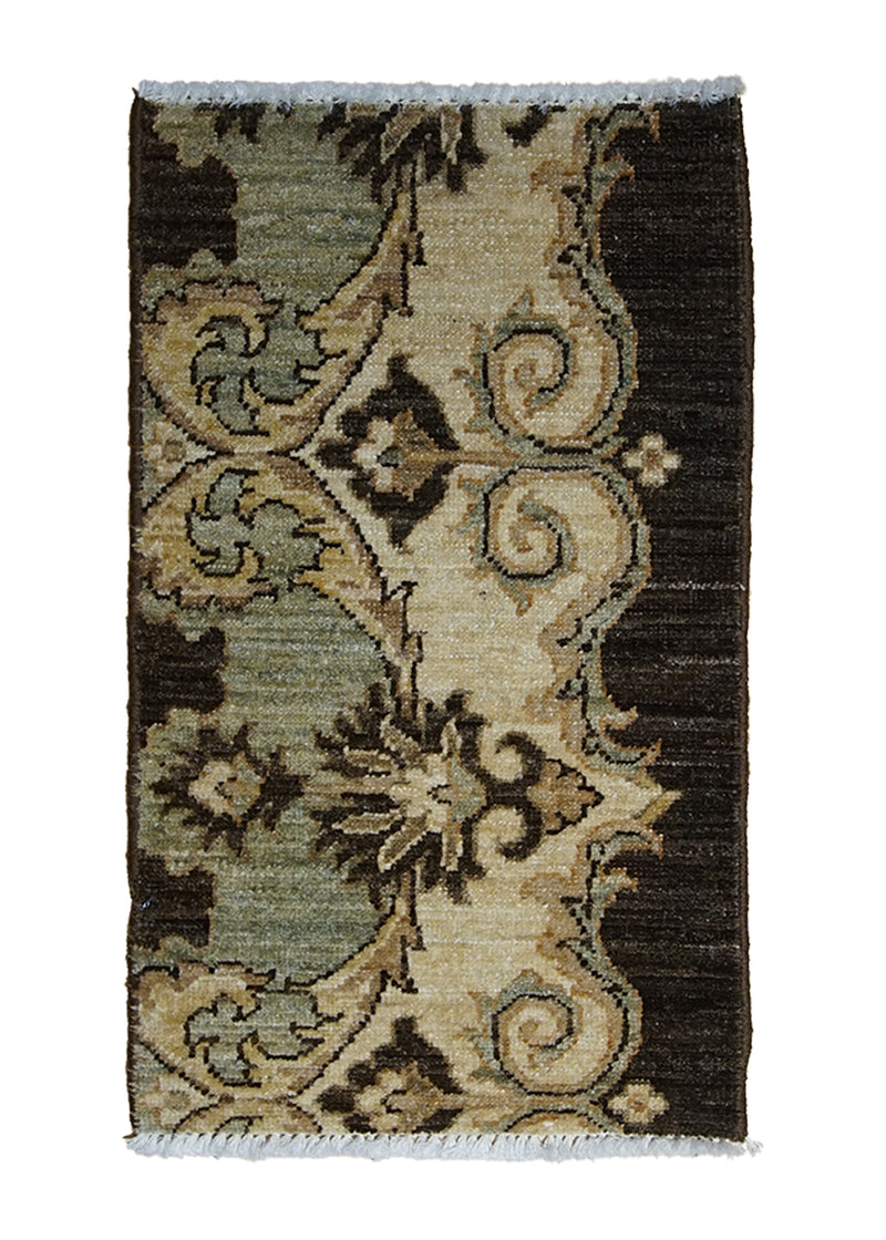 A25199 Oriental Rug Pakistani Handmade Area Transitional 1'2'' x 2'0'' -1x2- Brown Blue Antique Washed Oushak Geometric Partition Design