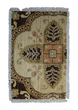 A25201 Oriental Rug Pakistani Handmade Area Transitional 1'2'' x 1'10'' -1x2- Whites Beige Brown Antique Washed Oushak Geometric Partition Design